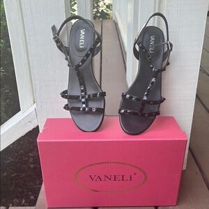 Vaneli Black Sandals Strappy Design Low Heel